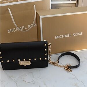 Michael Kors Black Crossbody Bag with Gold Accents